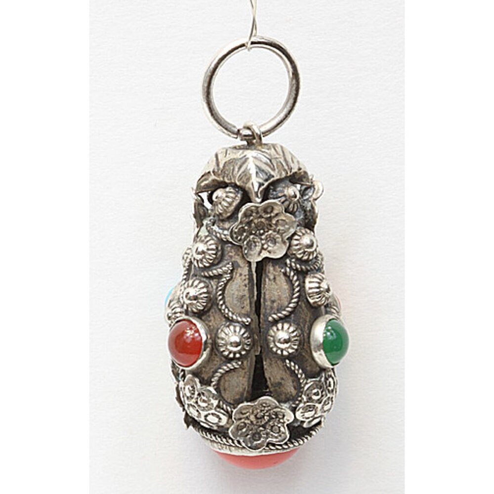Rare Antique Silver Pendant / Charm with multi colored stones - Truly UNIQUE!